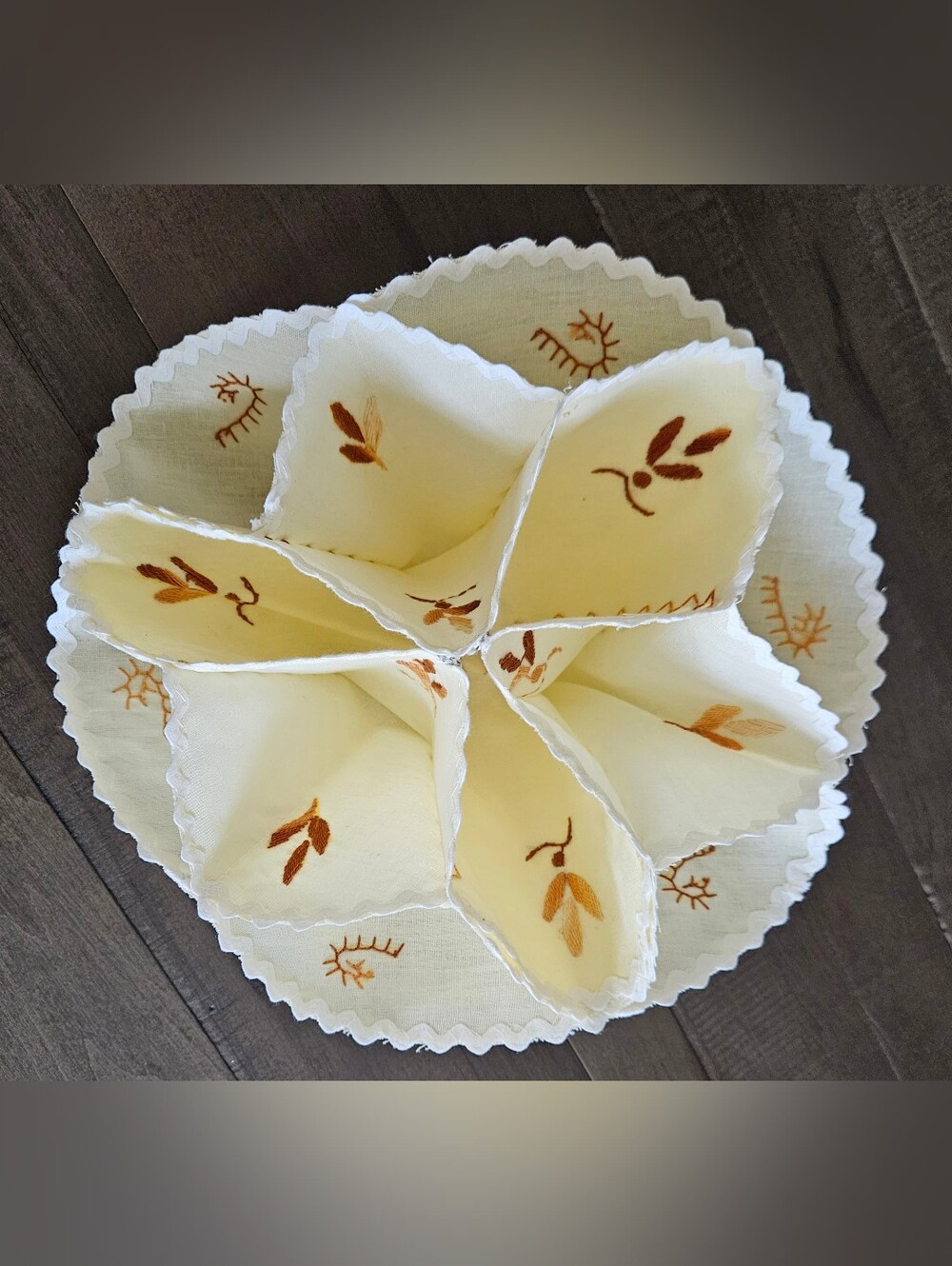 Vintage Fabric Linen Dinner Roll Biscuit Bread Warmer Holder Floral Embroidered